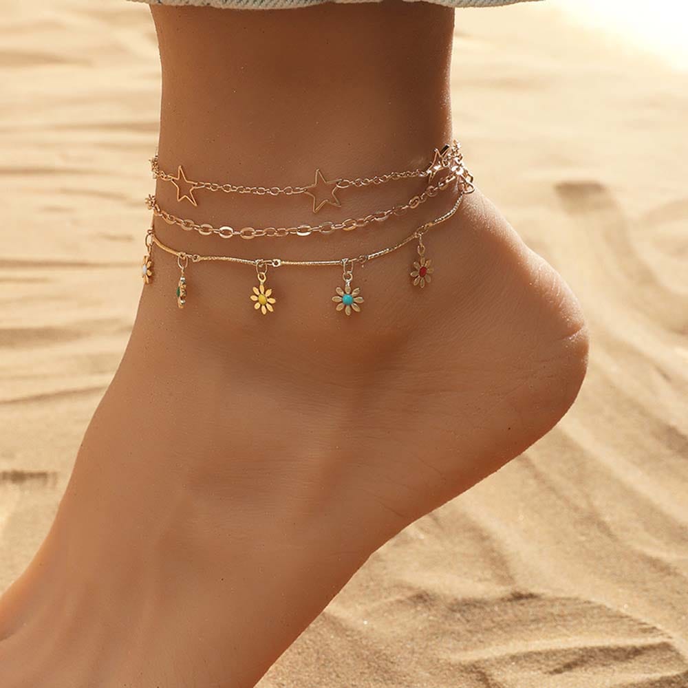 Boho Ankle Bracelet Flower Anklet Multi-Layer Fashion Anklet Gift for Friend - Giftlab