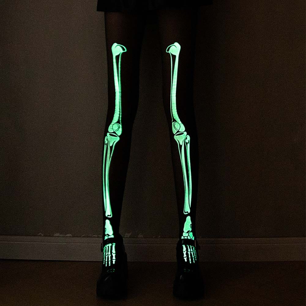 Black Glow-in-the-Dark Stockings Pantyhose Halloween Dress Up - Giftlab