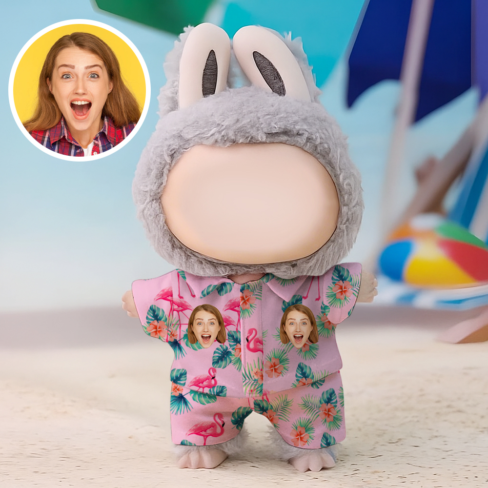 Custom Photo 17cm Labu Doll Pink Summer Beach Shirt Set Doll Clothing Fits Gen 1/2/3 (Doll Not Included)