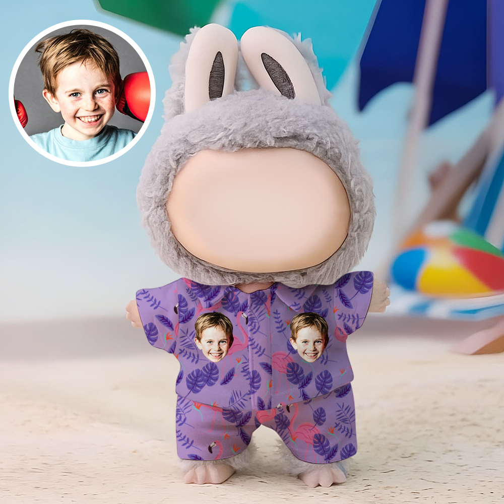 Custom Photo 17cm Labu Doll Purple Summer Beach Shirt Set Doll Clothing Fits Gen 1/2/3 (Doll Not Included)