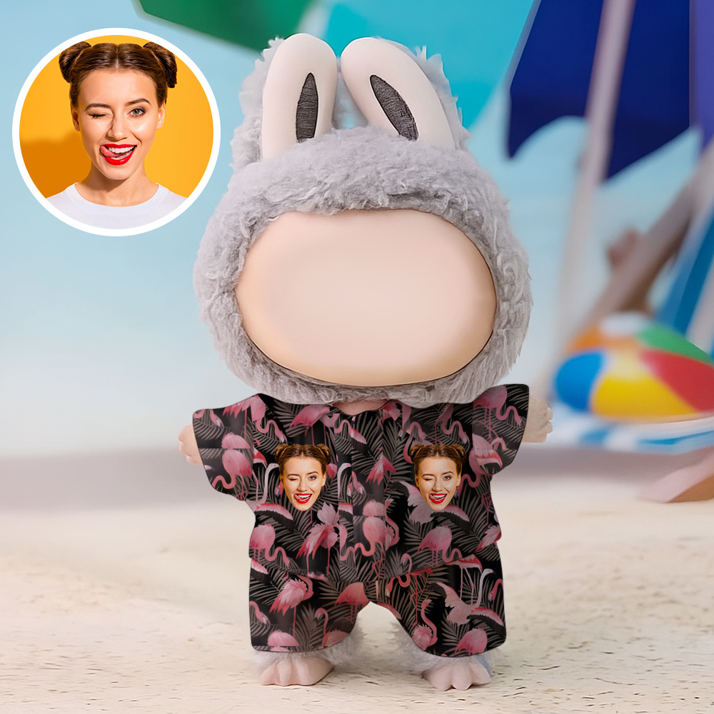 Custom Photo 17cm Labu Doll Black Summer Beach Shirt Set Doll Clothing Fits Gen 1/2/3 (Doll Not Included)