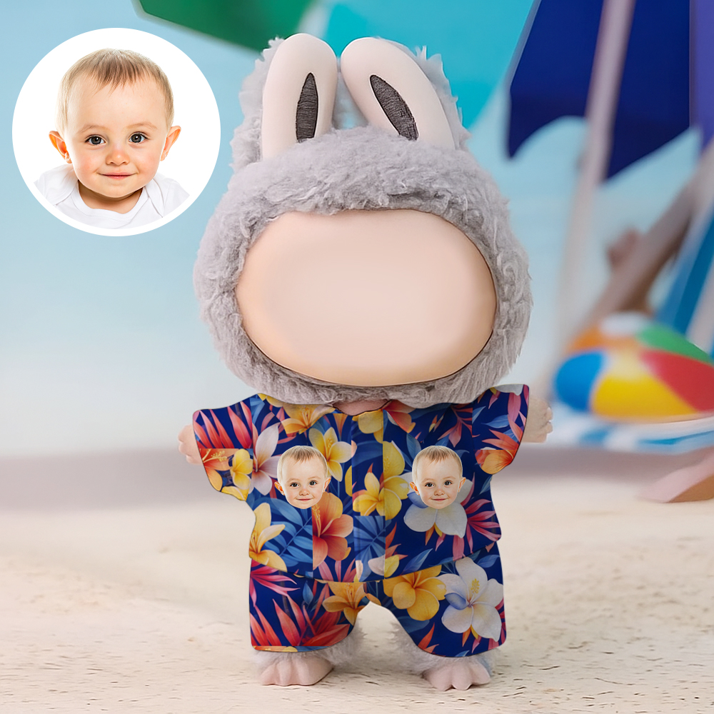 Custom Photo 17cm Labu Doll Flowers Design Summer Beach Shirt Set Doll Clothing Fits Gen 1/2/3 (Doll Not Included)