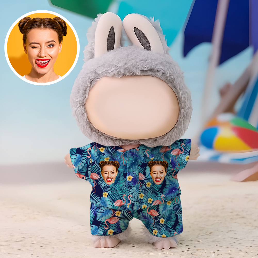 Custom Photo 17cm Labu Doll Blue Summer Beach Shirt Set Doll Clothing Fits Gen 1/2/3 (Doll Not Included)