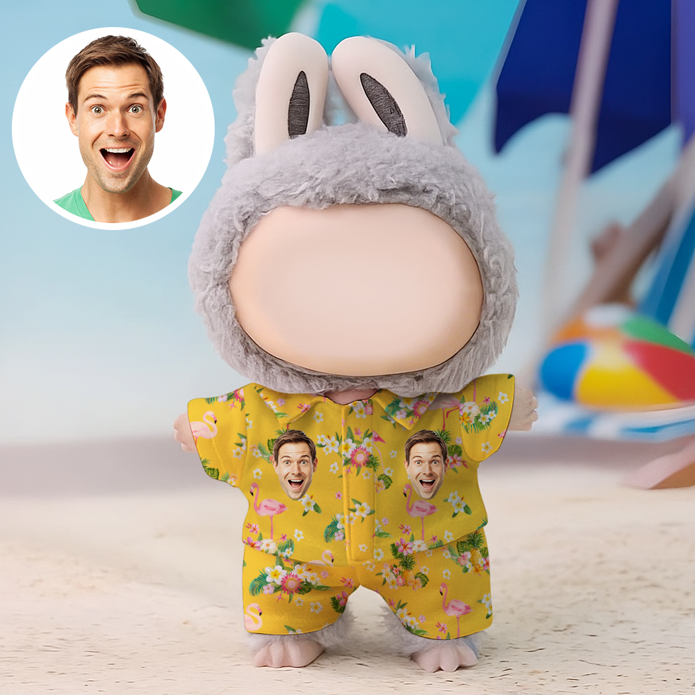 Custom Photo 17cm Labu Doll Yellow Summer Beach Shirt Set Doll Clothing Fits Gen 1/2/3 (Doll Not Included)