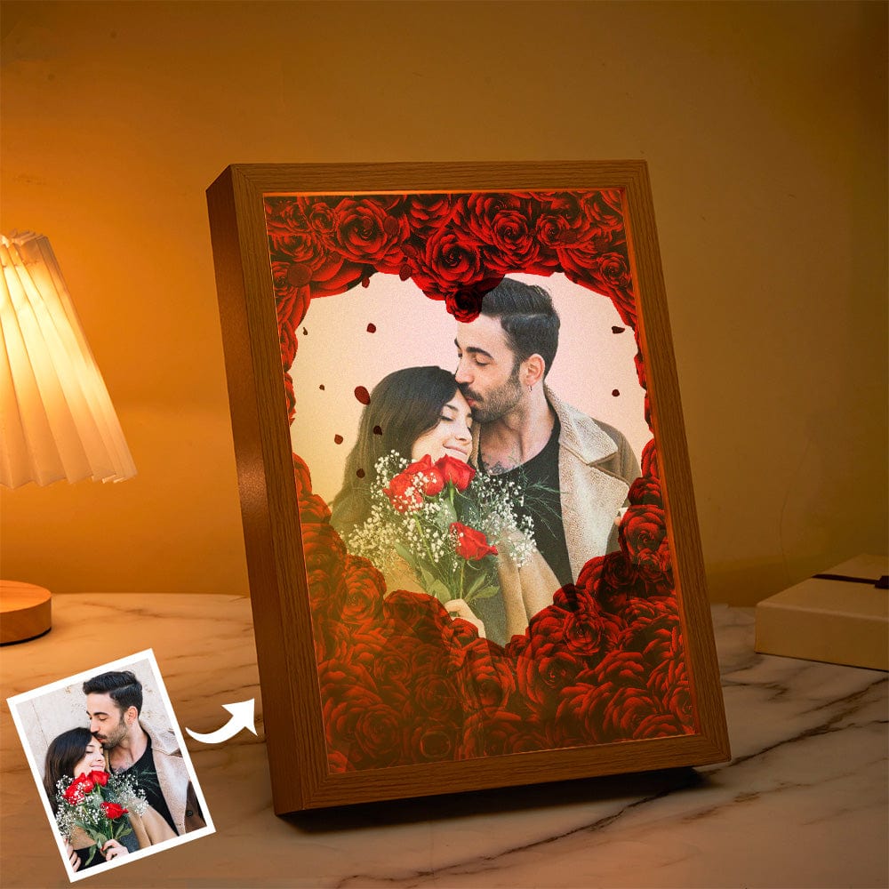 Custom Photo Lamp Personalized Light Rose Heart Christmas Gifts for Her - Giftlab
