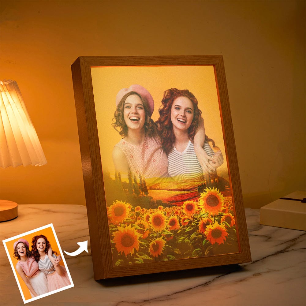 Custom Photo Lamp Personalized Sun Flower Light Christmas Gifts for her - Giftlab