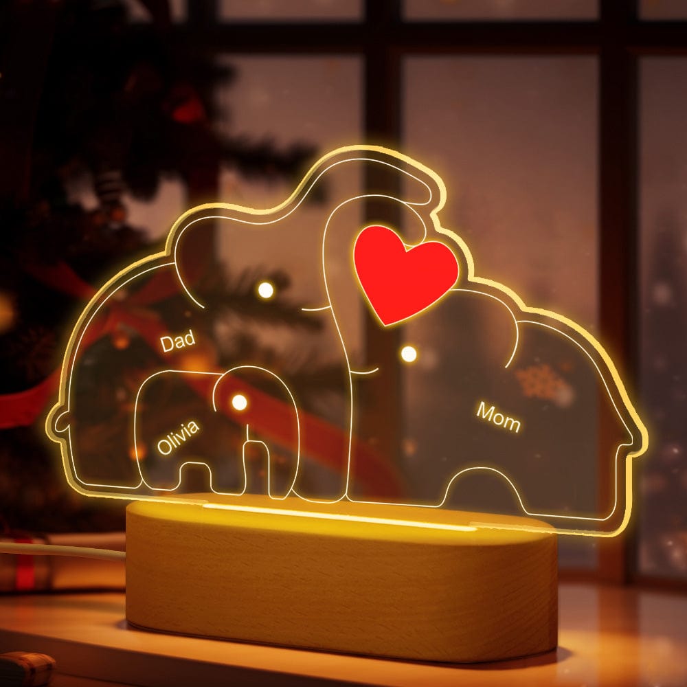 Personalized Names Elephant Family Acrylic Lamp Custom Night Light Best Christmas Gift - Giftlab