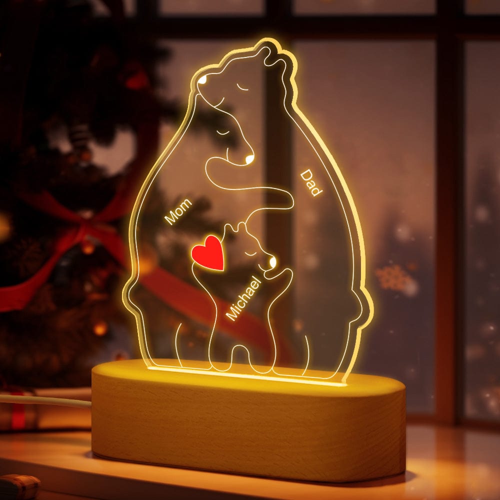 Personalized Names Warm Bear Family Acrylic Lamp Custom Night Light Best Christmas Gift - Giftlab