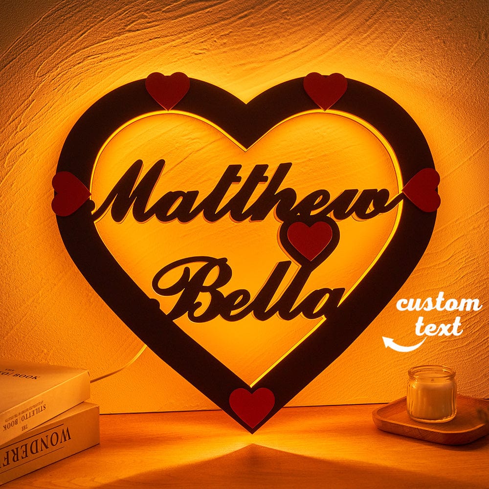 Custom Name Red Heart Night Light Romantic Wall Hanging LED Light Gifts For Couples