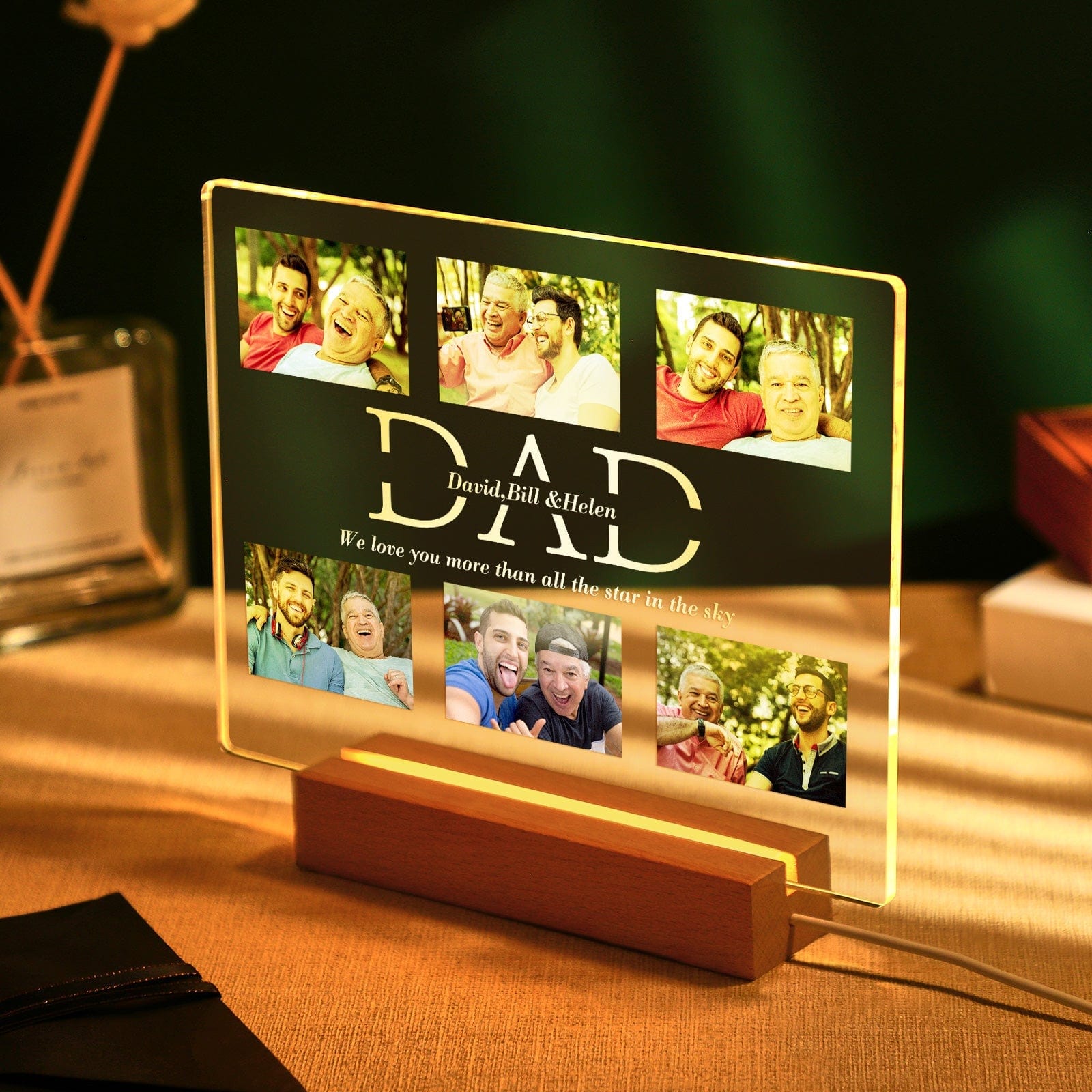 Custom Photo Night Lamp Personalized Acrylic LED Night Light with Text Father's Day Gifts For Him - Giftlab