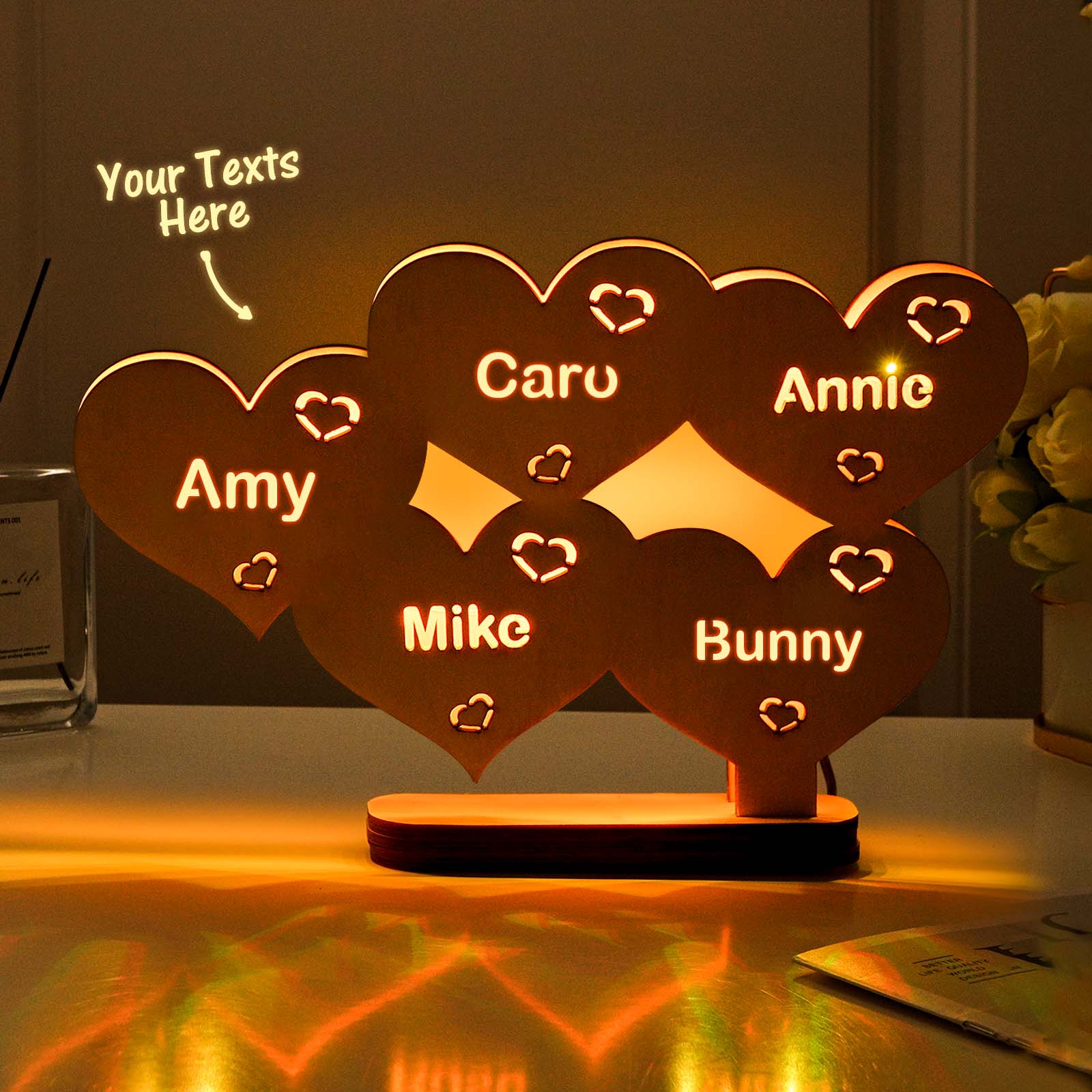 Custom Name Wooden Heart Lamp Home Decor House Warming Gifts - Giftlab