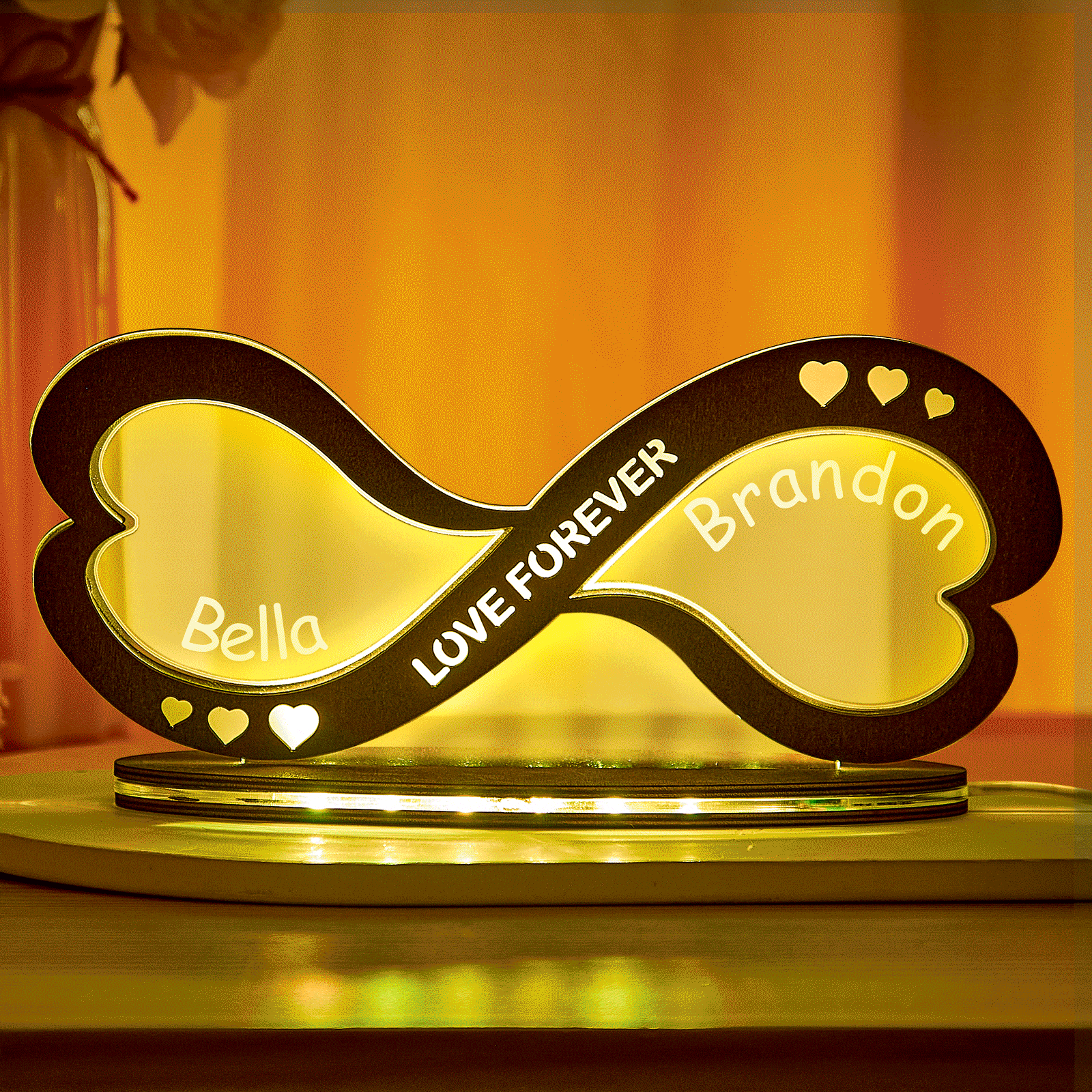 Custom Couple Names Acrylic Lamp Home Decor Personalized Infinity Symbol Wooden Night Light Anniversary Gifts - Giftlab