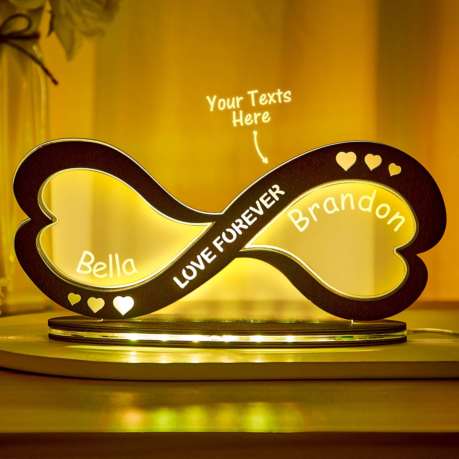 Custom Couple Names Acrylic Lamp Home Decor Personalized Infinity Symbol Wooden Night Light Anniversary Gifts - Giftlab