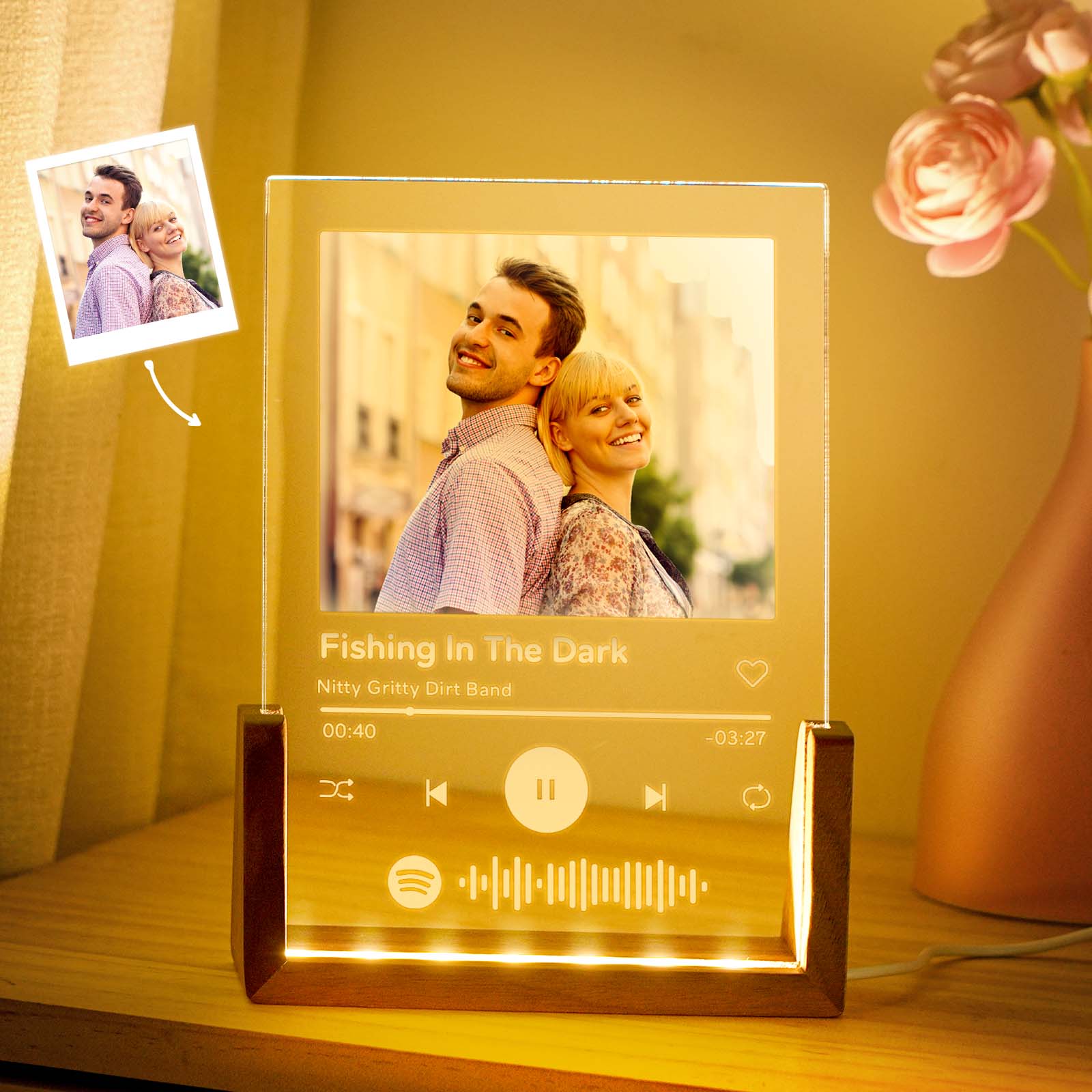 Personalized Photo Acrylic Song Plaque Custom Spotify Music Code Night Light Lamp Anniversary Gift