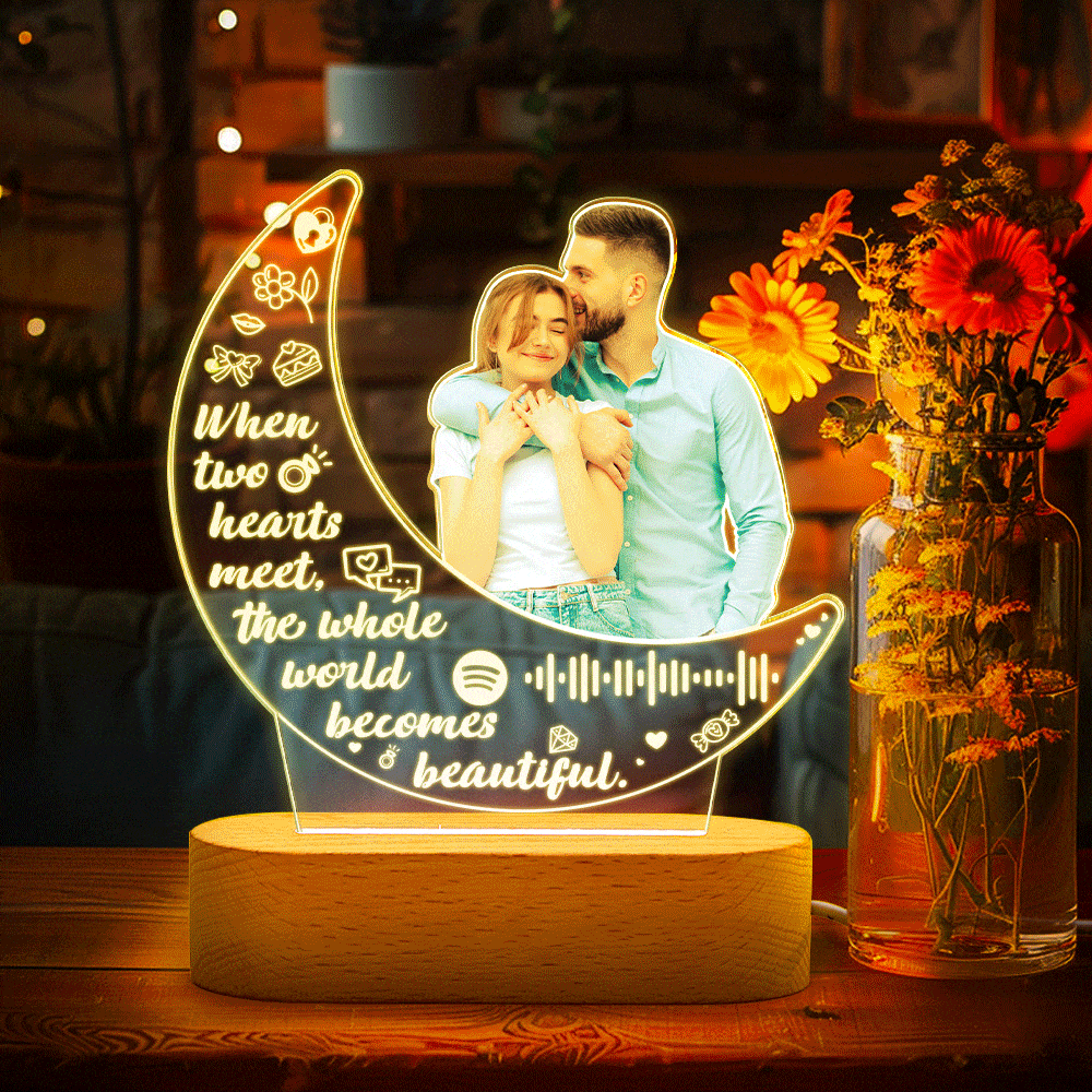 Personalized Photo Acrylic Moon Lamp Custom Night Light Gift for Couple Home Decor