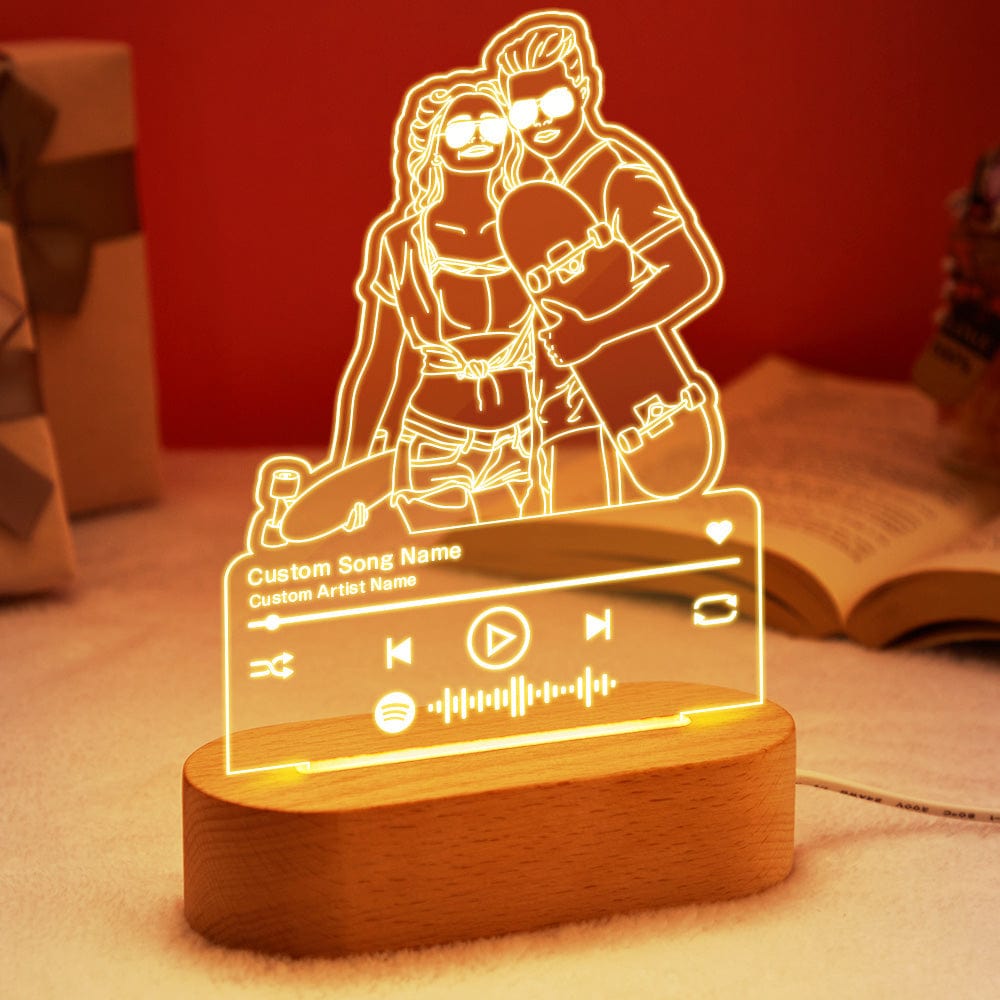 Custom Portrait Night Light Music Line Art Photo Lamp Gift for Lover - Giftlab