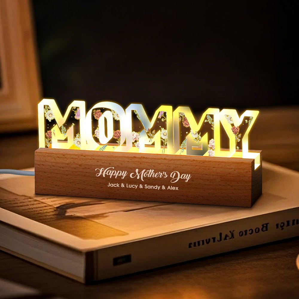 Personalized Letter Lights With Birthday Flowers Custom Text Warm Night Light Mother's Day Gift - Giftlab