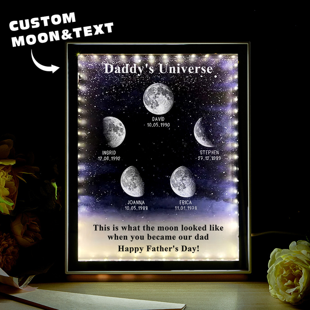 Starry Night Customize Birth Moon Phase Mirror Light Box Father's Day Gifts Daddy's Universe - soufeeluk