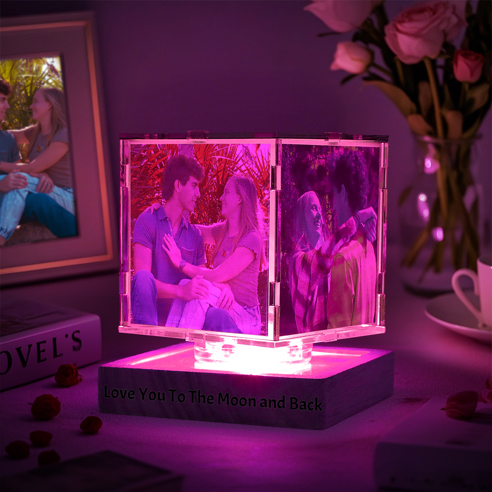 Personalized Photo Piece Rotating 7-Color Acrylic Night Light Engravable Desktop Decoration Couples Gift