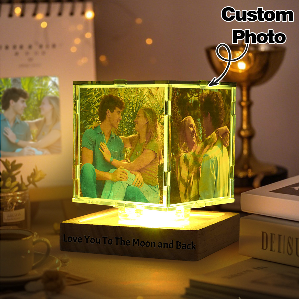 Personalized Photo Piece Rotating 7-Color Acrylic Night Light Engravable Desktop Decoration Couples Gift