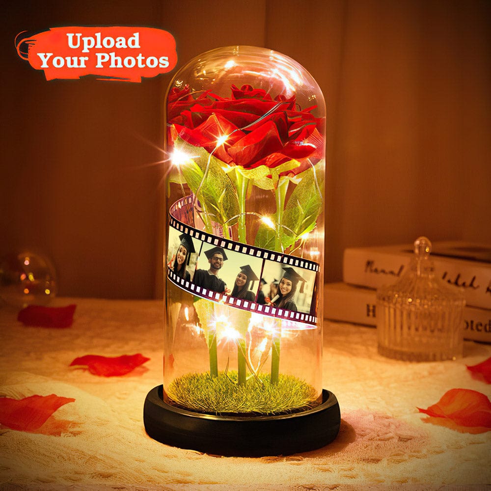 Custom Rose Flower in Glass Led Lamp Photo Album with Film Graduation Gifts for Her - Giftlab