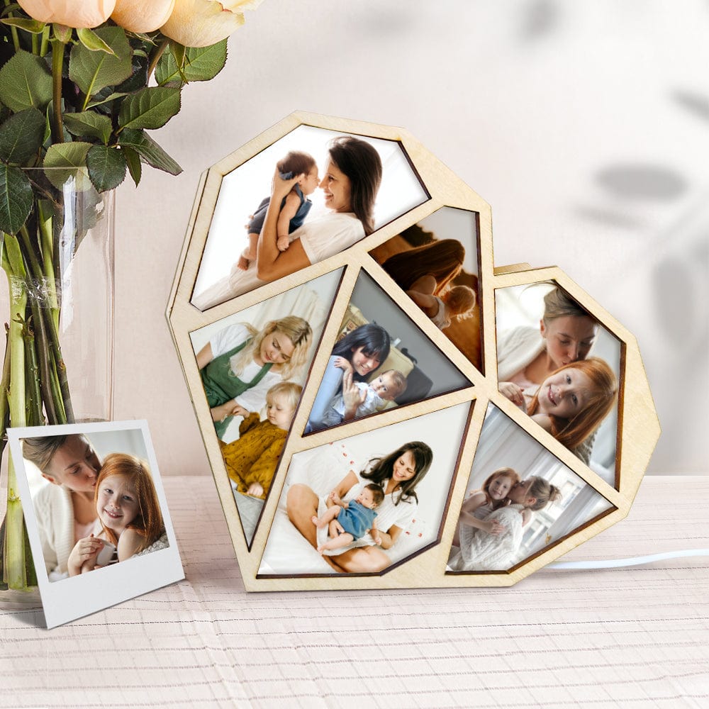 Memorial Gifts For Loss Of Mother Custom Photo Wooden Lamp Personalized Heart Led Night Light - Giftlab