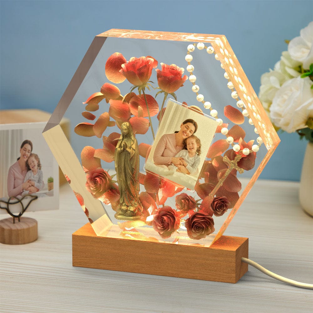 Custom Photo Night Light Three-dimensional Rose Epoxy Lamp Gifts - Giftlab