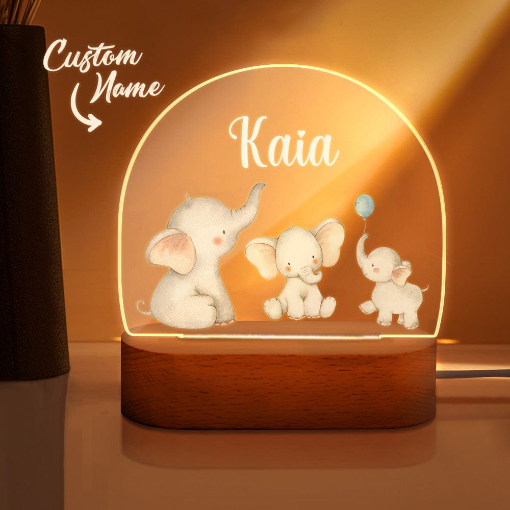 Personalized Name Baby Elephant Night Light Custom Name Nursery Room Lamp Gift For Kids - Giftlab