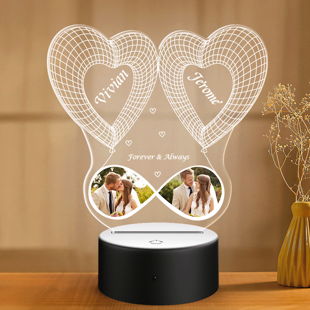 Custom Night Light Heart-shape Personalized Gifts 3D Illusion Gifts for Her - Giftlab