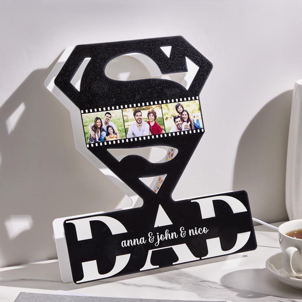 Personalized Names Father's Day Super Dad  Photo Acrylic Lamp - Giftlab