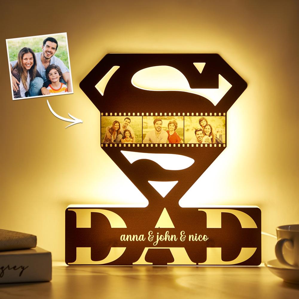 Personalized Names Father's Day Super Dad  Photo Acrylic Lamp - Giftlab