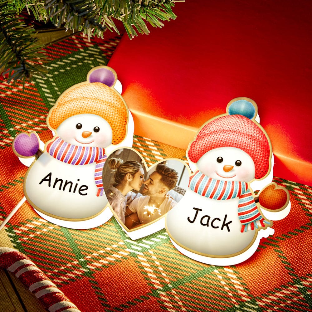 Personalized Photo Engraving Your Name Christmas Snowman Night Lights - Giftlab