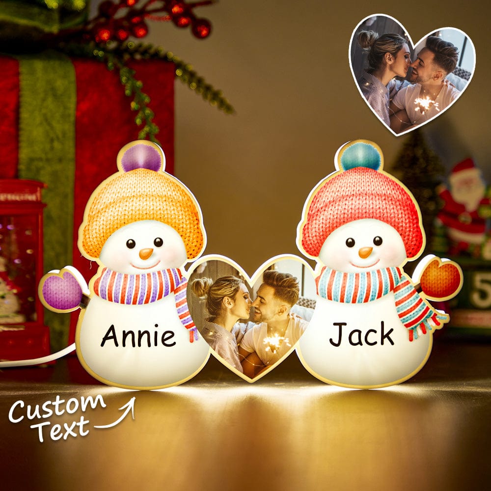 Personalized Photo Engraving Your Name Christmas Snowman Night Lights - Giftlab