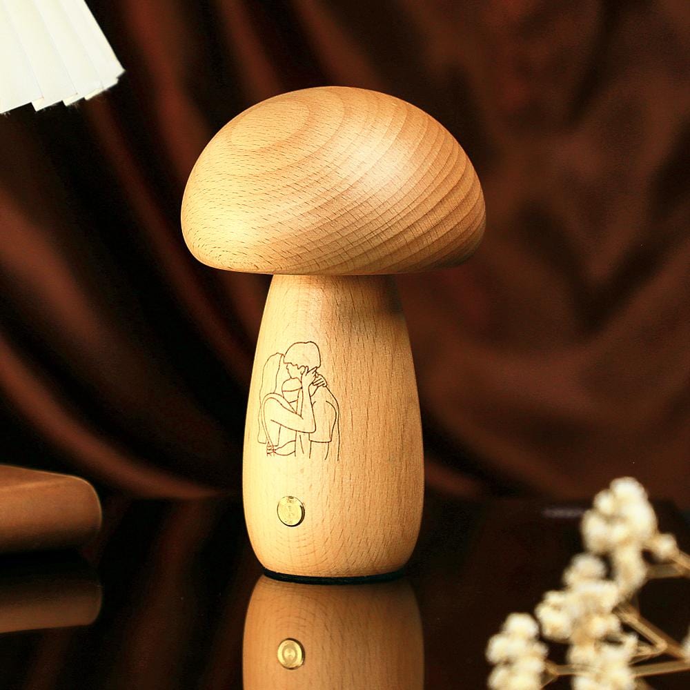Real Handmade Solid Wood Mushroom Lamp Bedside Ambient Mushroom Night light Cute Little Mushroom Customize photo Gift for Family - Giftlab
