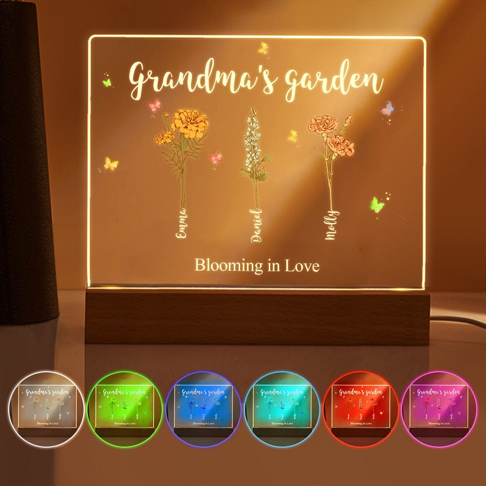 Custom Birth Flowers Night Light Grandma's Garden Acrylic Lamp Gifts for Mom Grandma - Giftlab