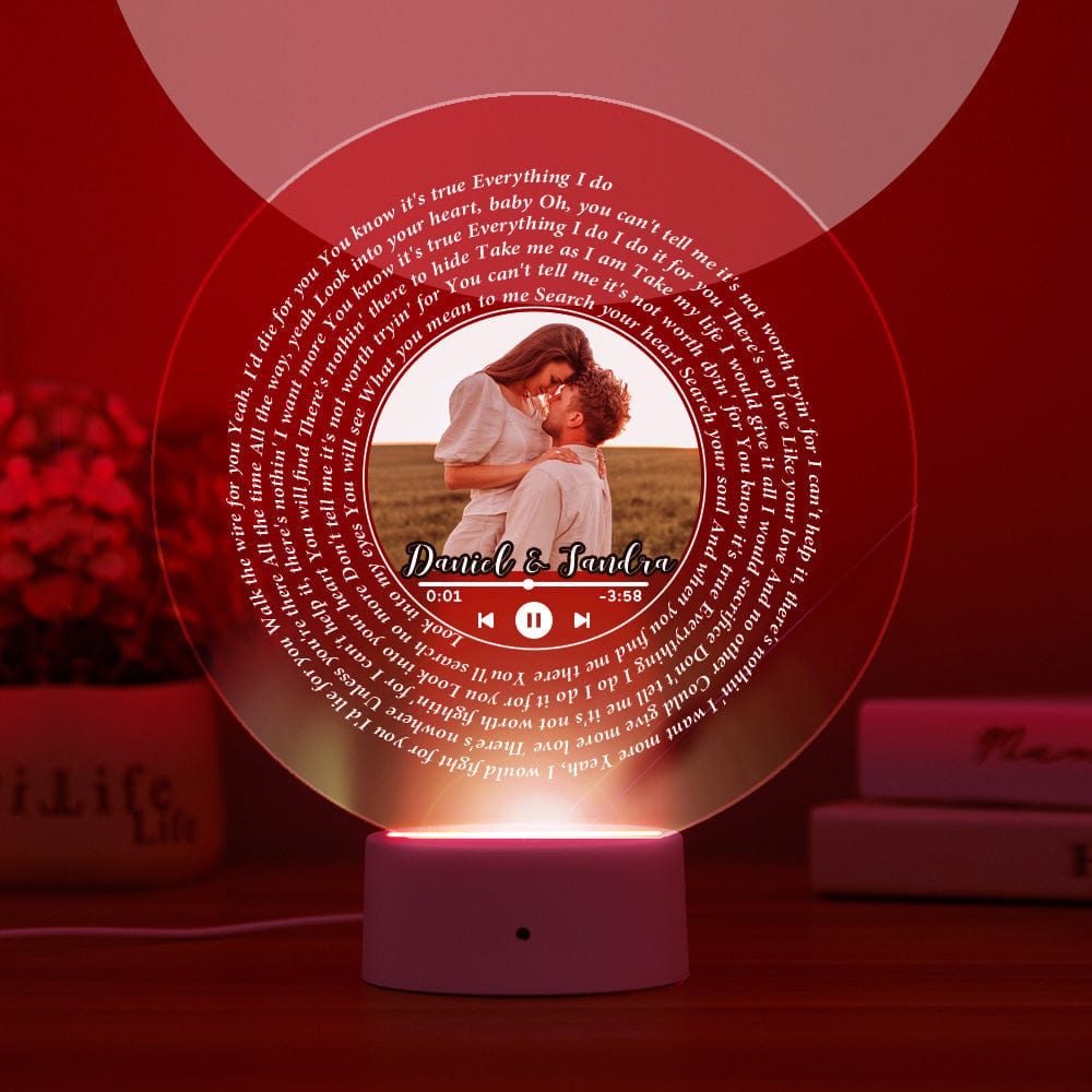 Custom Photo Night Light Vinyl Record Shape Night Light  Lyrics Night Light Gift For Anniversary-Seven Colors - Giftlab