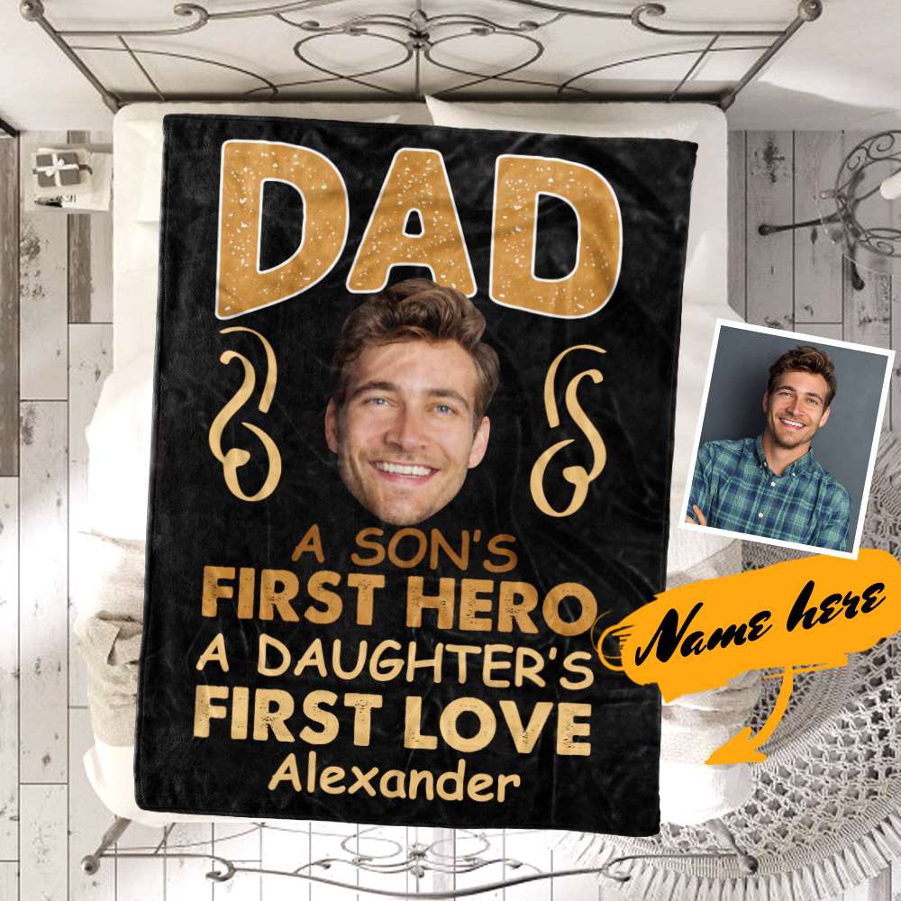 First Father's Day Blankets New Dad Gift Custom Blanket - "A Son's First Hero, A Daughter's First Love" - Giftlab