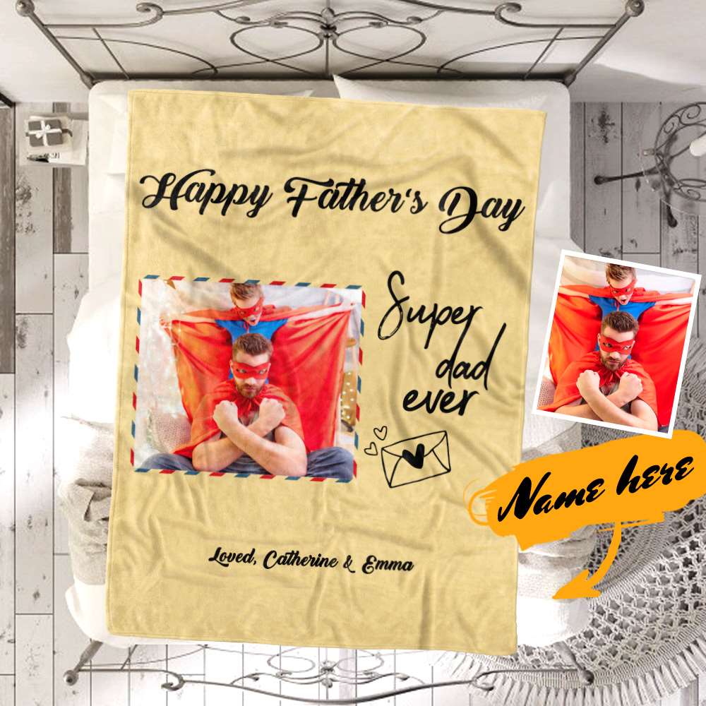 Father's Day Blankets Custom Blanket Photo Blanket Father's Day Blanket - "Super Dad Ever" - Giftlab