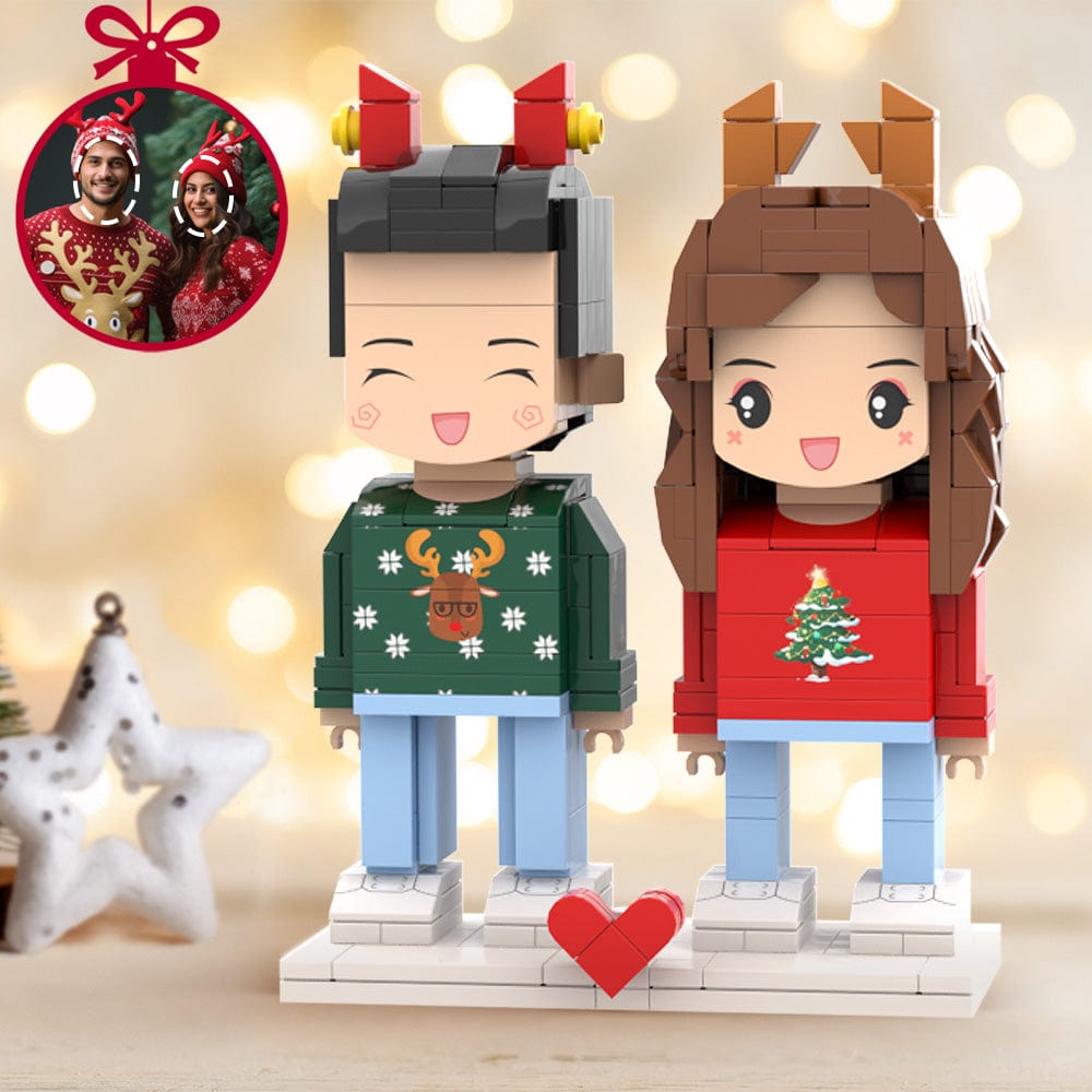 Custom Head 2 People Cute Brick Figures Personalized Christmas Couple Brick Figures Small Particle Block Toy - Giftlab
