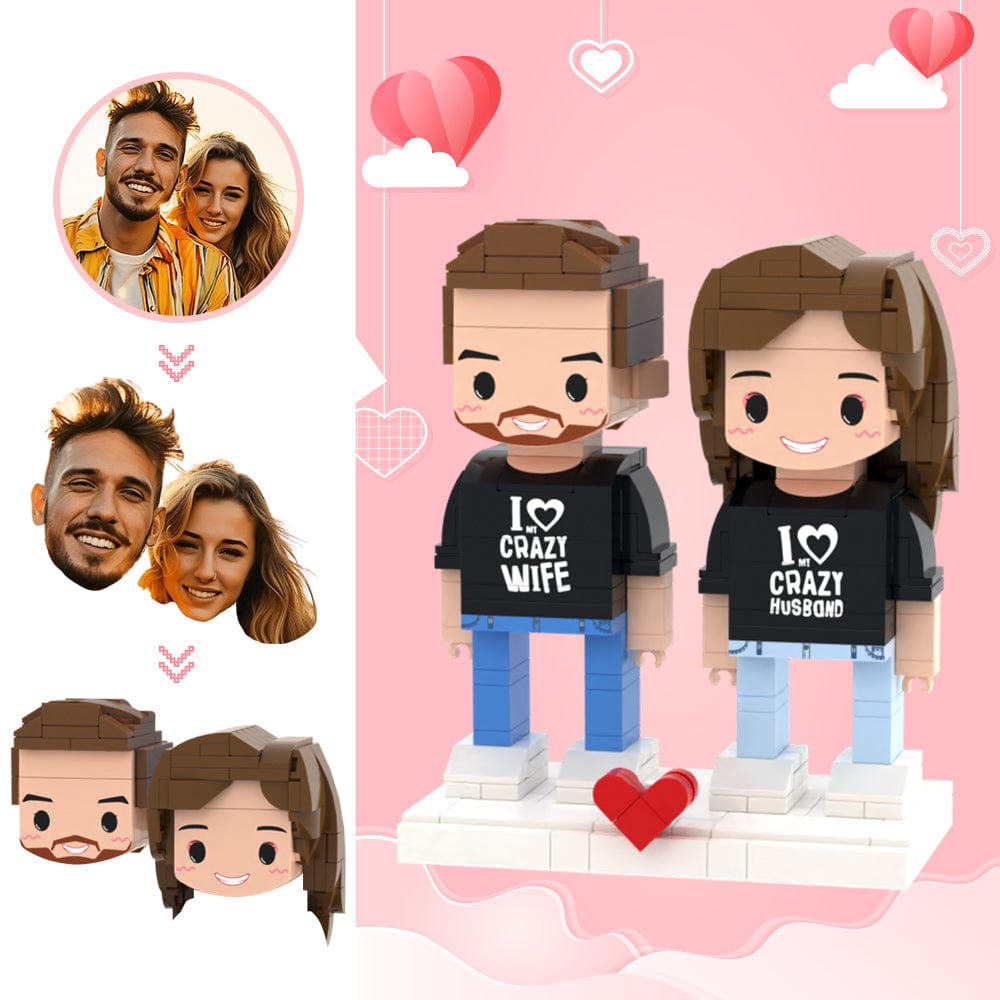 Valentine's Day Gifts Custom Head 2 People Cute Brick Figures Crazy Couple Brick Figures - Giftlab