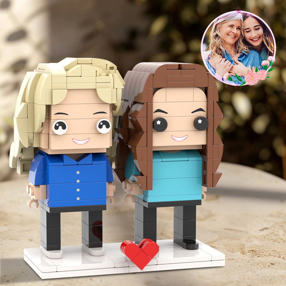Gift For Mom Brick Figures Customizable Fully Body Classic Blue 2 People Custom Brick Figures For Mommy On Mother's Day - Giftlab