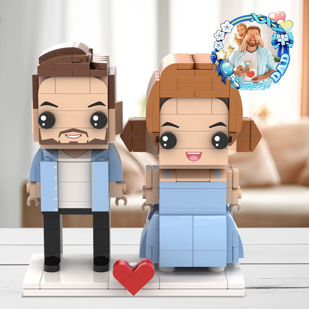 Personalized Fully Body Customizable Brick Figures Dad and Daughter In Blue Dress Gift For Dad - Giftlab