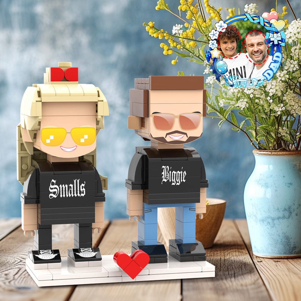 Customizable Head 2 People Custom Brick Figures Gift Father's Day Father Daughter Matching Biggie Smalls Shirt for Daddy On Dad's Day - Giftlab