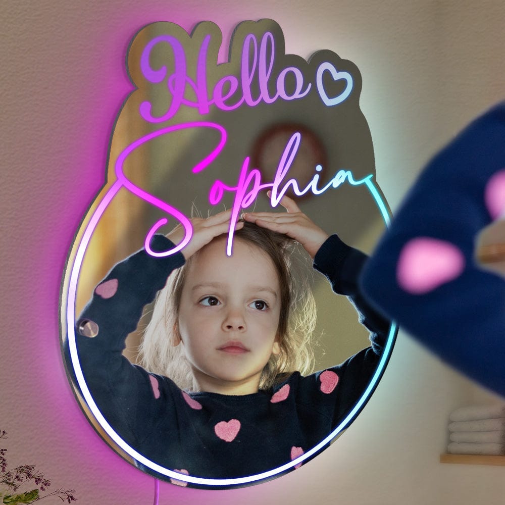 Personalized Name Mirror Light Vanity Hello Beautiful Gift for Her - Giftlab