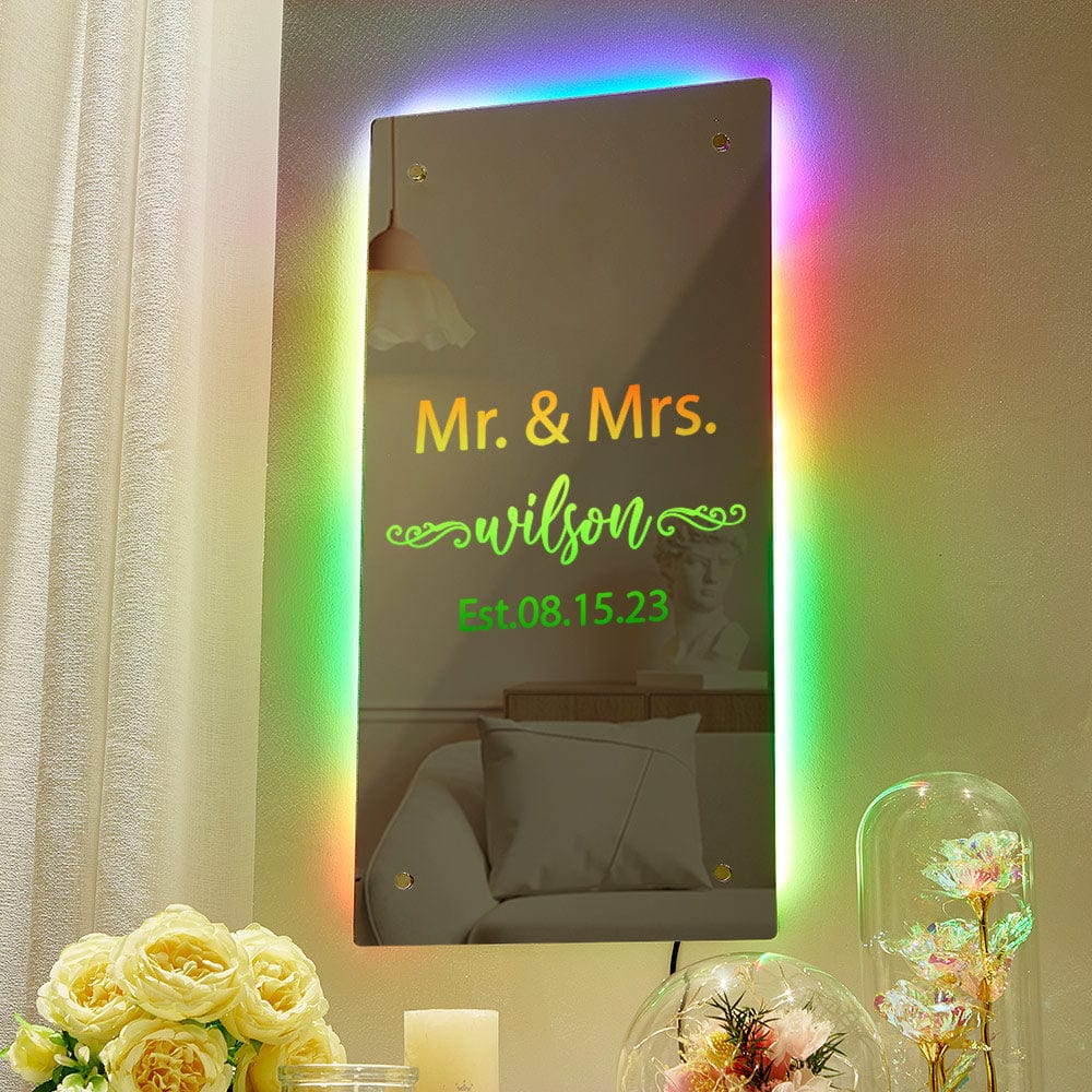 Valentine's Day Gift Mr and Mrs Personalized Name Mirror Light Gift for Couple - Giftlab