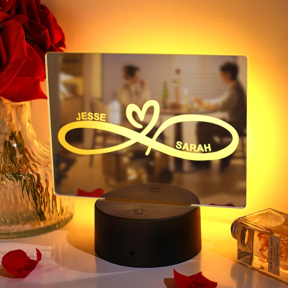 Personalized Name Mirror Colorful Lamp Infinity Heart Light Couple Gift - Giftlab