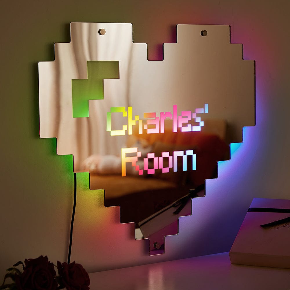 Custom Engraved Mirror Light Pixel Style Heart Home Gift - Giftlab