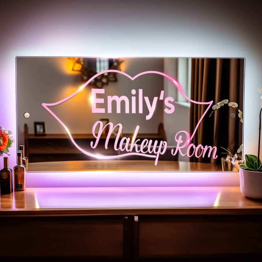 Personalized Makeup Room Wall Mirror Light Sign Colorful Mirror Light Valentine's Day Gift - Giftlab