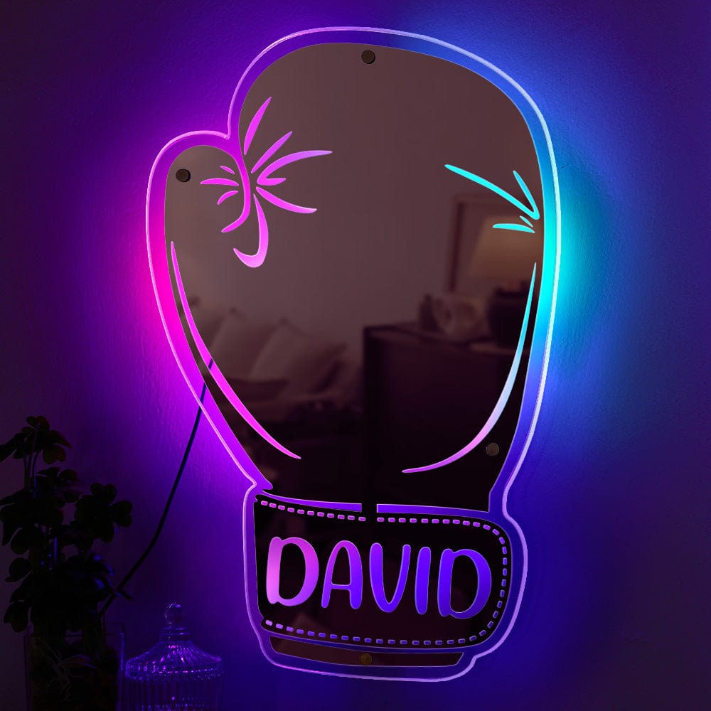 Custom Name Mirror Light Boxing Gloves Gift for Boyfriend - Giftlab