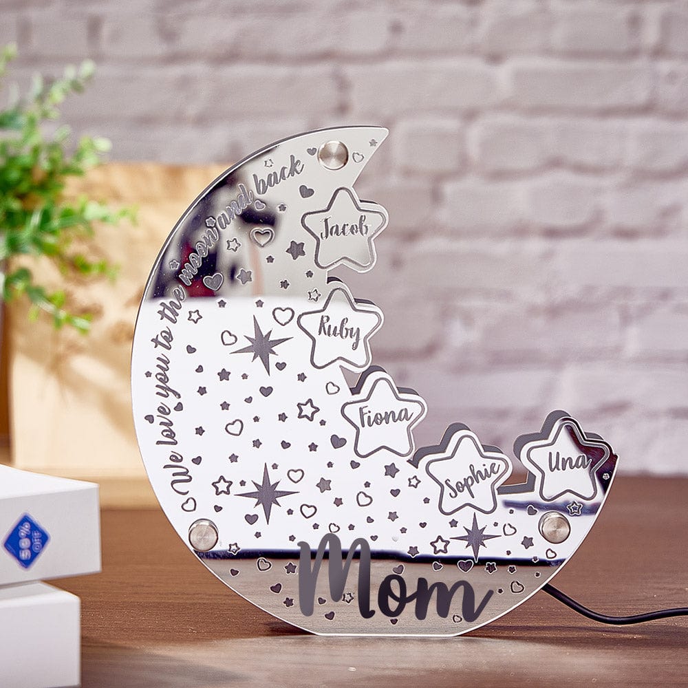 Personalized Name Moon Mirror Light Custom Family Member Name Mirror Light Gift for Mom - Giftlab